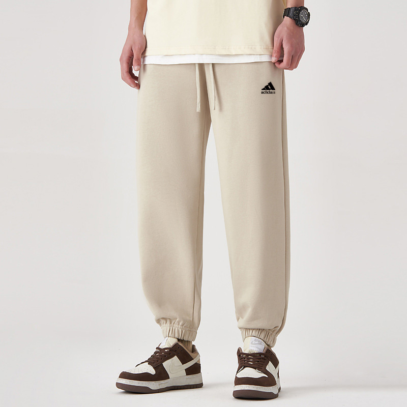 Teške 350 g casual sportske hlače, unisex, jesen 2025, širok kroj, print s trofolijom, pamučne pletene hlače