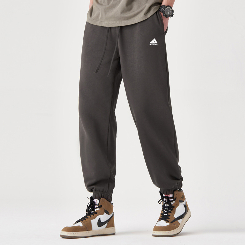 Teške 350 g casual sportske hlače, unisex, jesen 2025, širok kroj, print s trofolijom, pamučne pletene hlače