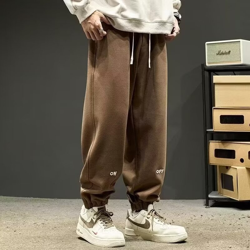 Ανδρικά παντελόνια τζόγκερ, casual άνοιξη-φθινόπωρο, φαρδιά γραμμή, μανσέτα στον αστράγαλο, 2025 αμερικάνικου στυλ κεντημένα παντελόνια εργασίας
