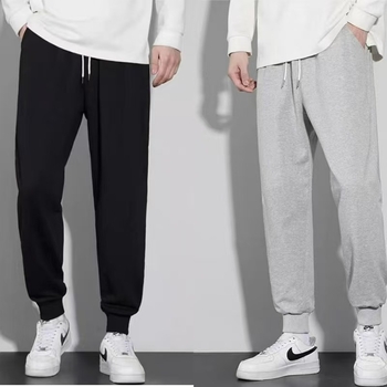 Muške casual pamučne jogger hlače, sive, s elastičnim završecima na gležnjevima