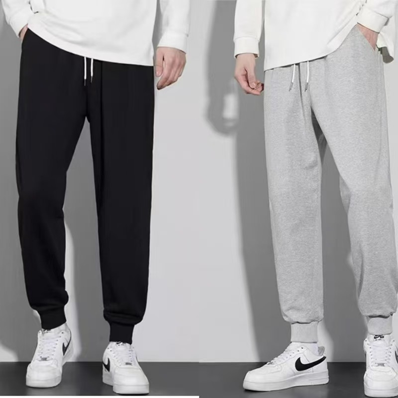 Muške casual pamučne jogger hlače, sive, s elastičnim završecima na gležnjevima