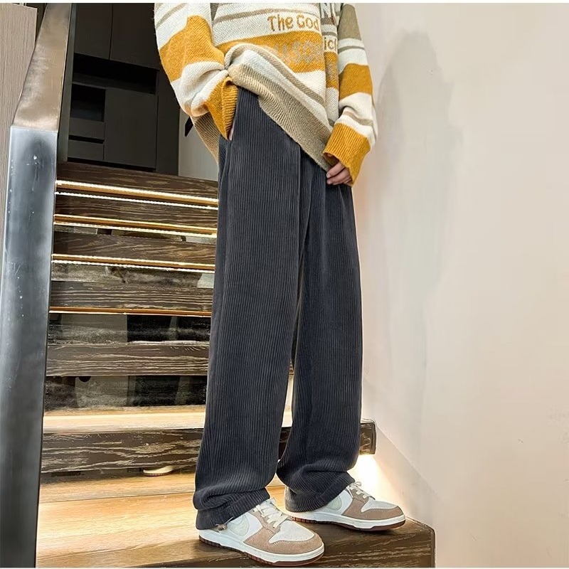 Ανδρικά παντελόνια corduroy – φθινοπωρινό vintage στυλ, ίσια γραμμή, χαλαρή άνετη εφαρμογή, ευρείς παντελόνες για καθημερινή χρήση