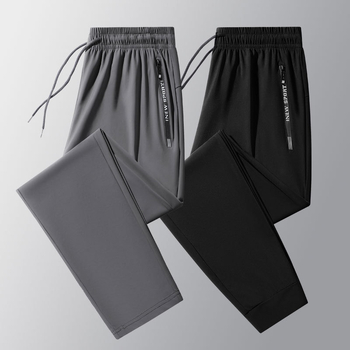 Muške ljetne ice-silk sportske hlače, visoka elastičnost, brzo suše, prozračne, ležernog kroja, ravni kroj, srednji remen, pojas
