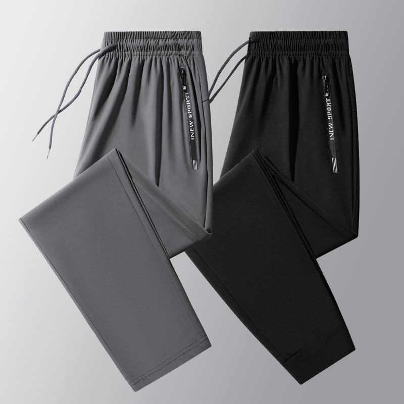 Muške ljetne ice-silk sportske hlače, visoka elastičnost, brzo suše, prozračne, ležernog kroja, ravni kroj, srednji remen, pojas