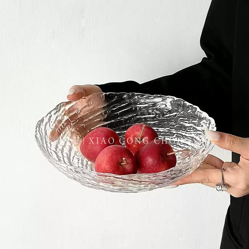 Visokokvalitetna nepravilan oblik staklena zdjela s uzorkom ledene strukture za voće, deserte i salate, promjer 13 cm
