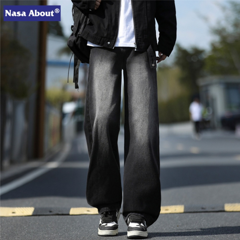 NASA Αμερικάνικα Ρετρό Πλυμένα Τζιν Ανδρών, Φαρδιά Κάτω Με Ίσια Γραμμή, Για Άνοιξη και Φθινόπωρο