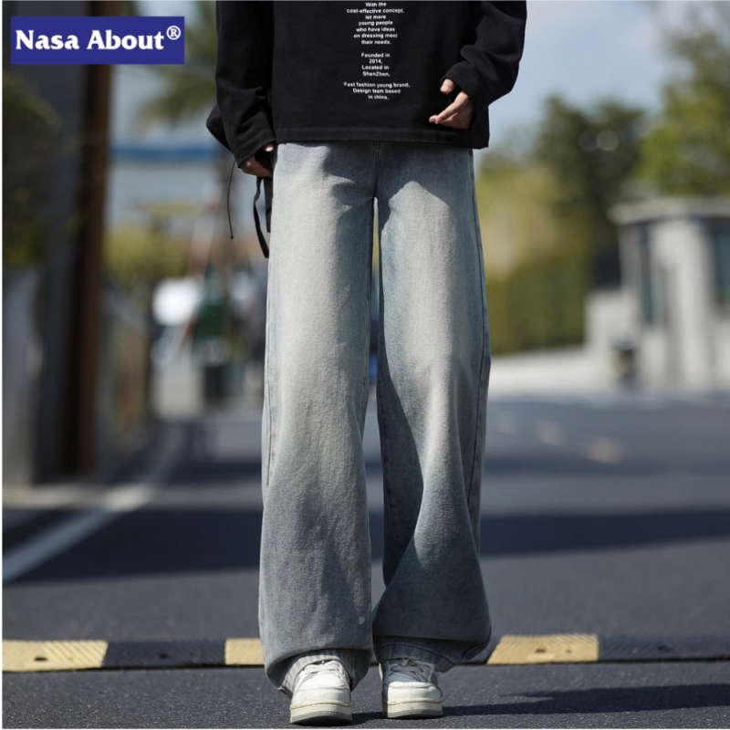 NASA Αμερικάνικα Ρετρό Πλυμένα Τζιν Ανδρών, Φαρδιά Κάτω Με Ίσια Γραμμή, Για Άνοιξη και Φθινόπωρο