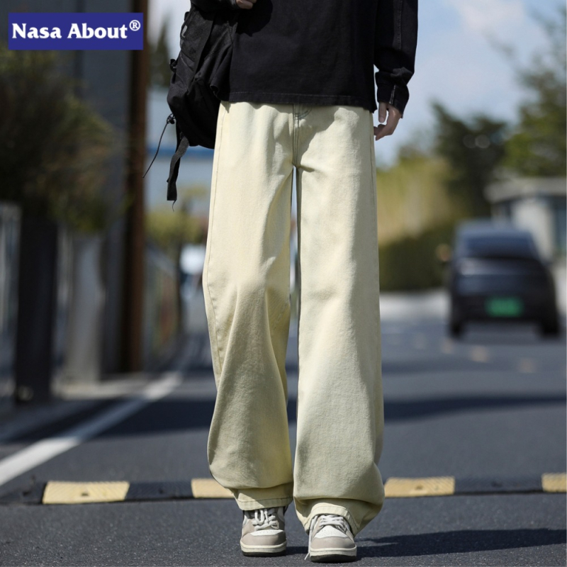 NASA Αμερικάνικα Ρετρό Πλυμένα Τζιν Ανδρών, Φαρδιά Κάτω Με Ίσια Γραμμή, Για Άνοιξη και Φθινόπωρο