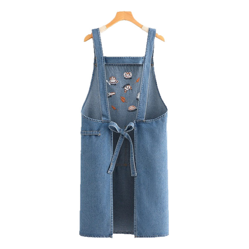 Džins pregača bez rukava za kućnu kuhinju — retro stil, unisex, za pečenje i kafiće s mliječnim čajem