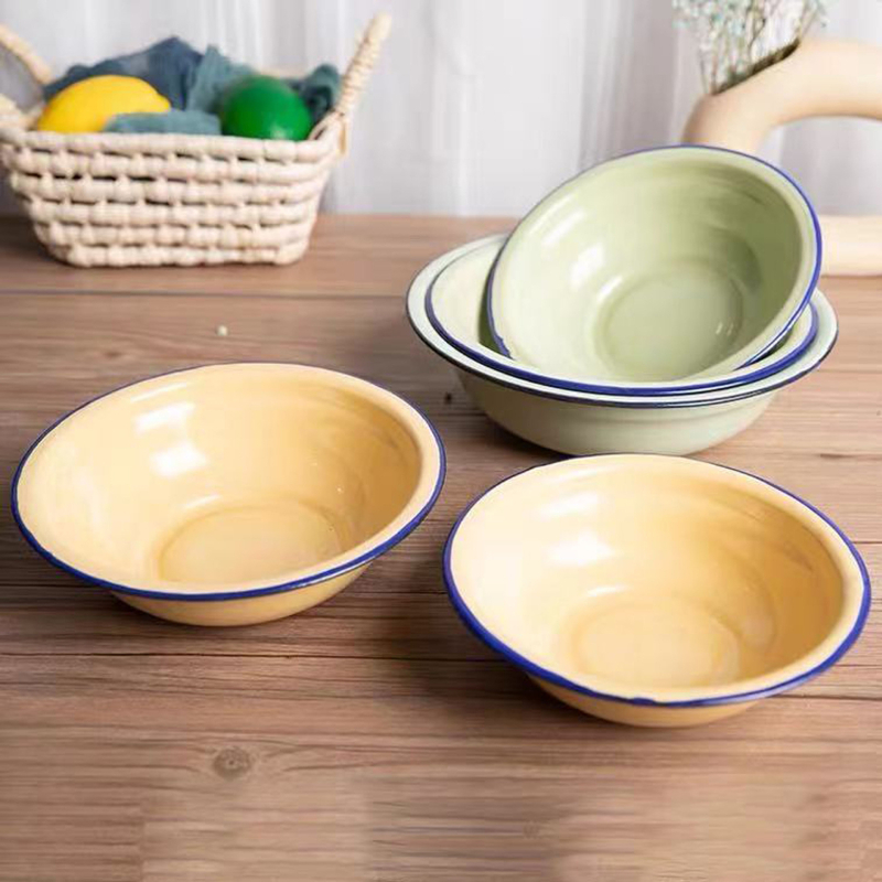 Emalirana zdjela, retro stil, debela kuhinjska zdjela za juhu, promjer 16–28 cm
