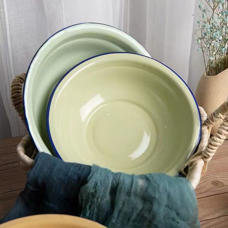 Emalirana zdjela, retro stil, debela kuhinjska zdjela za juhu, promjer 16–28 cm