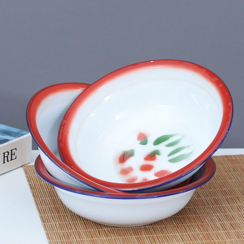 Emalirana zdjela, retro stil, debela kuhinjska zdjela za juhu, promjer 16–28 cm