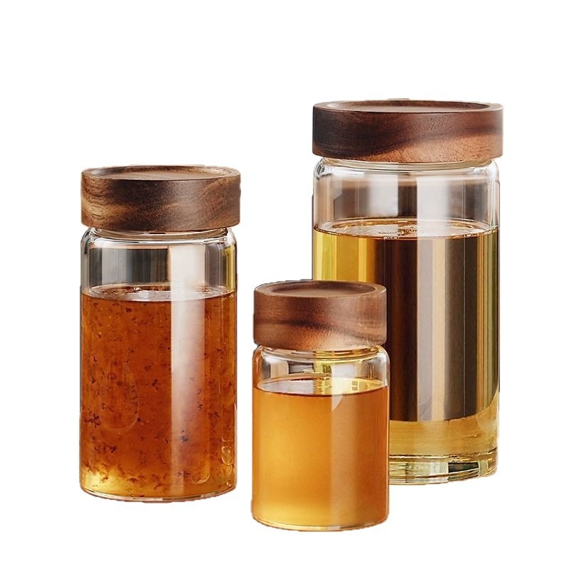 Borcan din sticlă pentru miere, cu capac etanș, recipient pentru depozitare miere și dulceață (până la 300 ml)