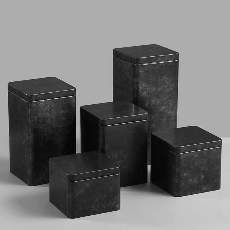 Vintage četvrtasta metalna kutija za čaj, mat završna obrada, offset tisak, pakiranje čaja, dimenzije 90 × 90 × 70–195 mm