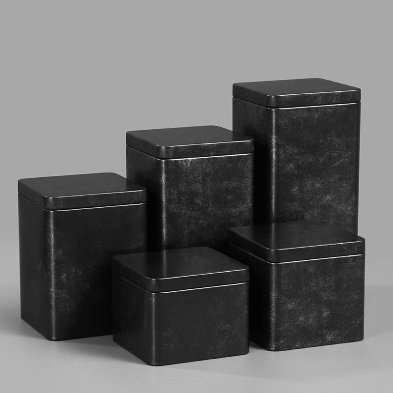 Vintage četvrtasta metalna kutija za čaj, mat završna obrada, offset tisak, pakiranje čaja, dimenzije 90 × 90 × 70–195 mm