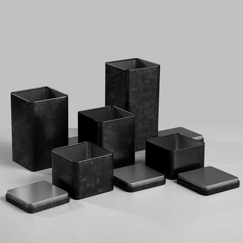 Vintage četvrtasta metalna kutija za čaj, mat završna obrada, offset tisak, pakiranje čaja, dimenzije 90 × 90 × 70–195 mm