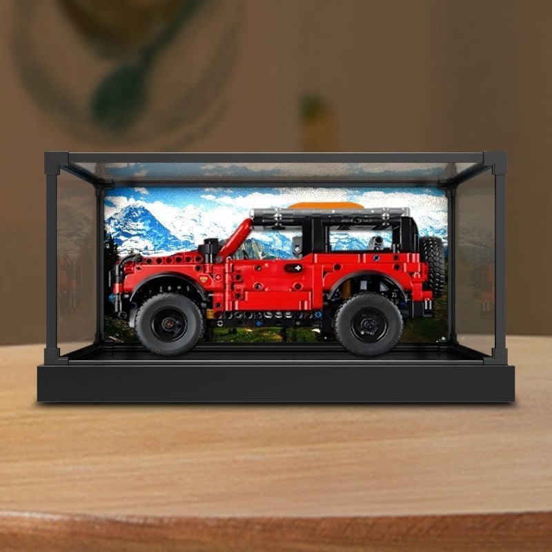 Kutija za pohranu otporna na prašinu s prozirnom akrilno-alu okvirom, kompatibilna s LEGO 42213 Ford Mustang SUV off-road vozilom