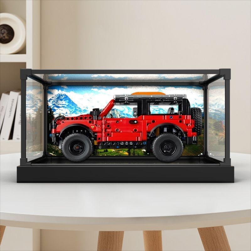 Kutija za pohranu otporna na prašinu s prozirnom akrilno-alu okvirom, kompatibilna s LEGO 42213 Ford Mustang SUV off-road vozilom