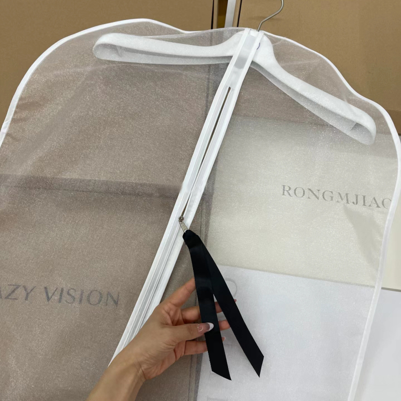 Organza prozračna torba za odjeću, palto od norke u perla bijeloj boji, vrećica za pohranu s visokokvalitetnom vrpcom