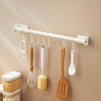 Lyukmentes konyhai falra szerelhető akasztó – Eszközök rendezője kanál- és spatula-tartóval, rozsdamentes acél, fekete-fehér, 1 réteg, 10 kg teherbírás