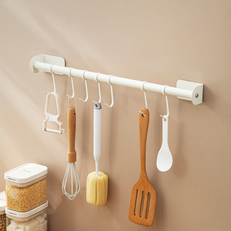 Lyukmentes konyhai falra szerelhető akasztó – Eszközök rendezője kanál- és spatula-tartóval, rozsdamentes acél, fekete-fehér, 1 réteg, 10 kg teherbírás