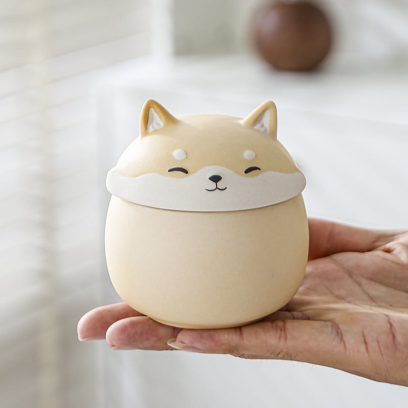 Keramička kutija za čaj sa Shiba Inu – ukrasna figura i posuda za skladištenje s hermetičnim poklopom