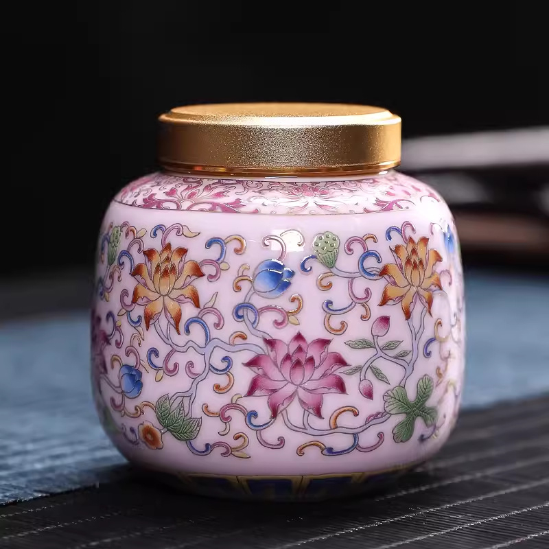 Emalirana keramička kutija za čaj, prijenosna zatvorena kutija za pohranu, otporna na vlagu, pogodna za crni i zeleni čaj.