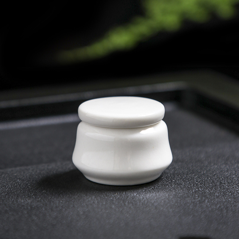 Mini keramička zatvorena staklenka za kozmetiku: puder, rumenilo i ruž; četvrtasta bočica za tablete; bijela porcelanska kutija; ružičasti perlast krem