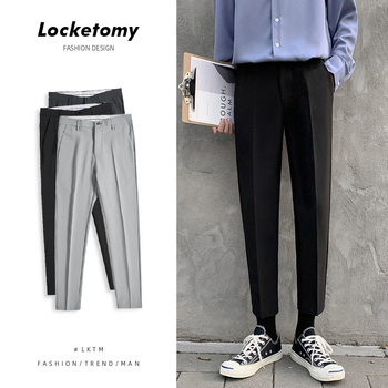LKTM Αντρικά cropped παντελόνια, slim-fit, κορεατικό στυλ, casual για το καλοκαίρι