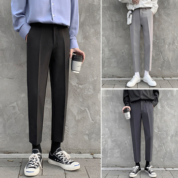 LKTM Αντρικά cropped παντελόνια, slim-fit, κορεατικό στυλ, casual για το καλοκαίρι