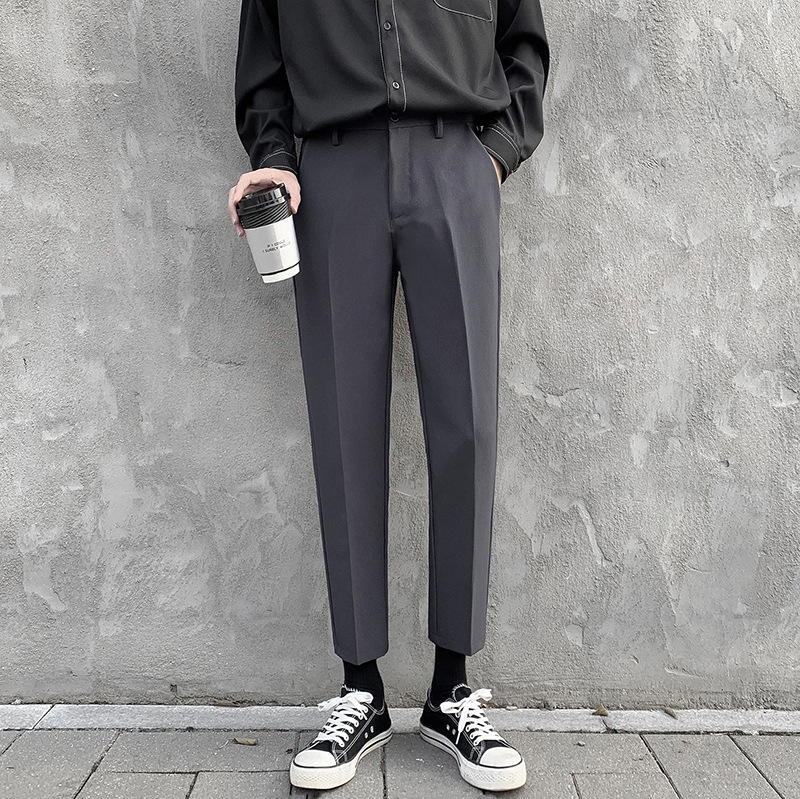 LKTM Αντρικά cropped παντελόνια, slim-fit, κορεατικό στυλ, casual για το καλοκαίρι
