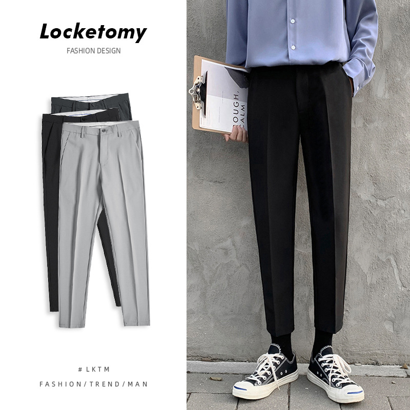 LKTM Αντρικά cropped παντελόνια, slim-fit, κορεατικό στυλ, casual για το καλοκαίρι