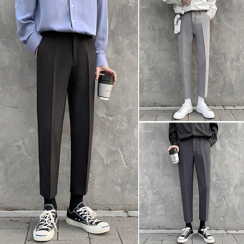 LKTM Αντρικά cropped παντελόνια, slim-fit, κορεατικό στυλ, casual για το καλοκαίρι