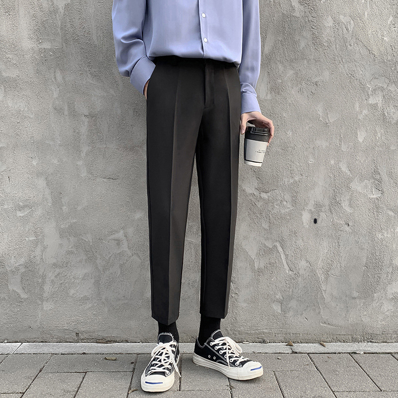LKTM Αντρικά cropped παντελόνια, slim-fit, κορεατικό στυλ, casual για το καλοκαίρι