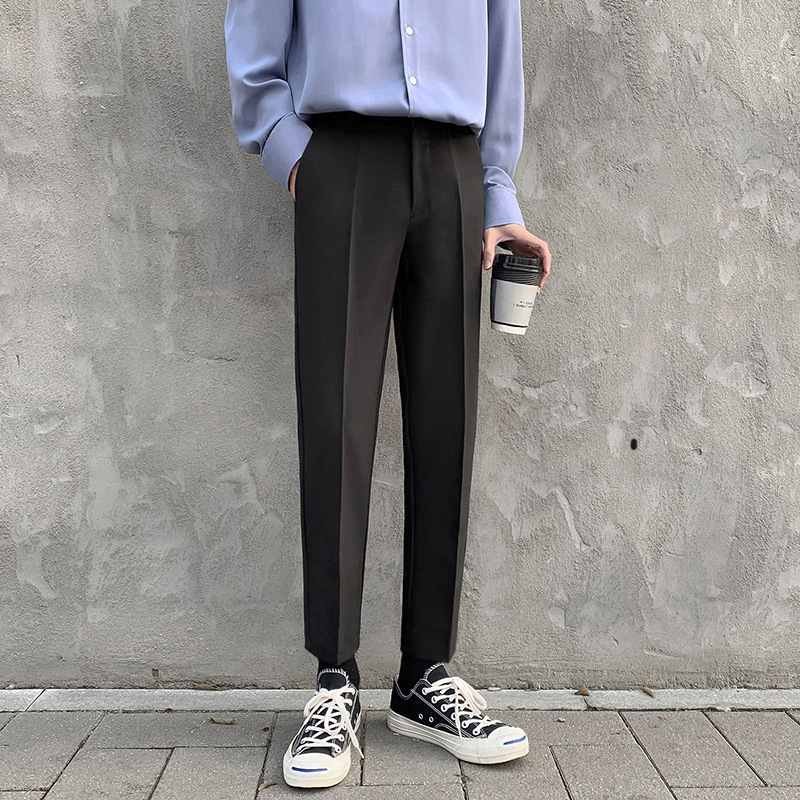 LKTM Αντρικά cropped παντελόνια, slim-fit, κορεατικό στυλ, casual για το καλοκαίρι