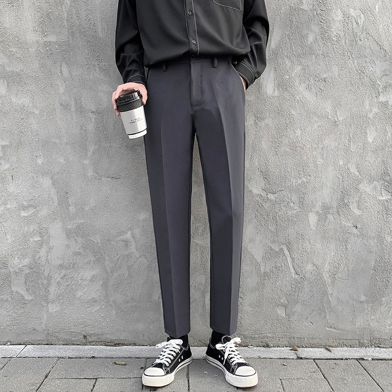 LKTM Αντρικά cropped παντελόνια, slim-fit, κορεατικό στυλ, casual για το καλοκαίρι