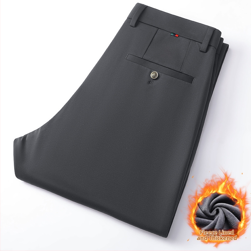 Muške hlače bez glačanja s fleece podstavom, slim fit, elegantne poslovne hlače s elastičnošću