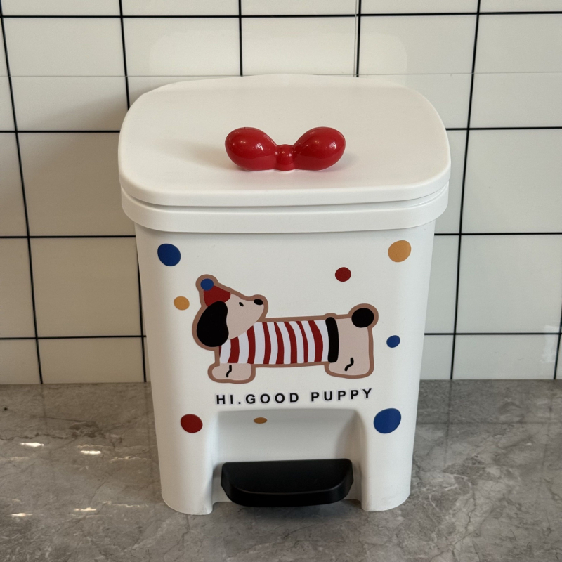 Kanta za otpatke u obliku jazavčara s poklopcem, otvaranje pedalom, 5 L, plastika, slatki crtić dizajn za dom