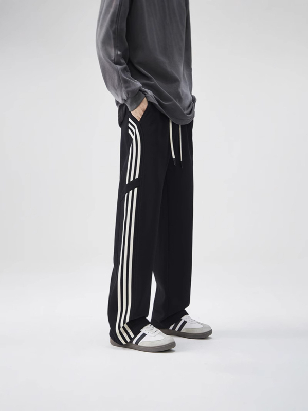 CD Trendy Αντρικά παντελόνια φόρμας με ίσια γραμμή, ριγέ, από βαμβάκο, για τον χειμώνα, καθημερινά
