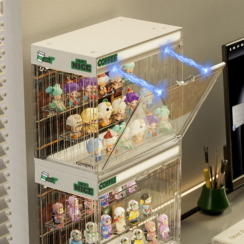 Osvijetljena kutija za figurice sa stolnim prikazom za Blind Box Bubble Mart, otporna na prašinu, vitrina za izlaganje