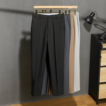 Muške casual hlače uskog kroja, kraće dužine, ljetni stil, moderan drap efekat, profinjen poslovni izgled, formalne hlače od ice silk materijala
