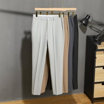 Muške casual hlače uskog kroja, kraće dužine, ljetni stil, moderan drap efekat, profinjen poslovni izgled, formalne hlače od ice silk materijala