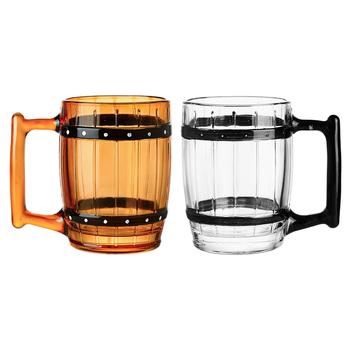 Pahar de bere din sticlă, cu mâner rezistent la căldură, design inspirat de butoi din lemn, lux ușor retro