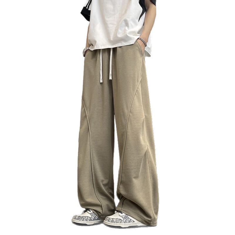 Ανδρικά casual παντελόνια από διαπνέουσα ice-silk, χαλαρή ίσια γραμμή και εκλεπτυσμένη πτώση υφάσματος, άνοιξη-καλοκαίρι