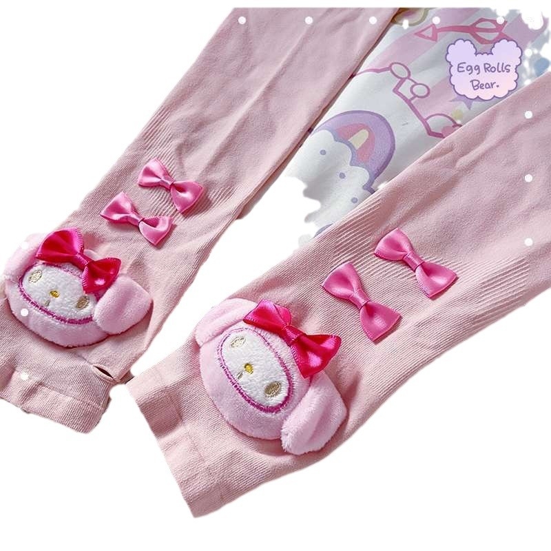 Kulomi rukavice od ice silk - crtani film zaštita od sunca, Lolita stil, ružna mašna, duge