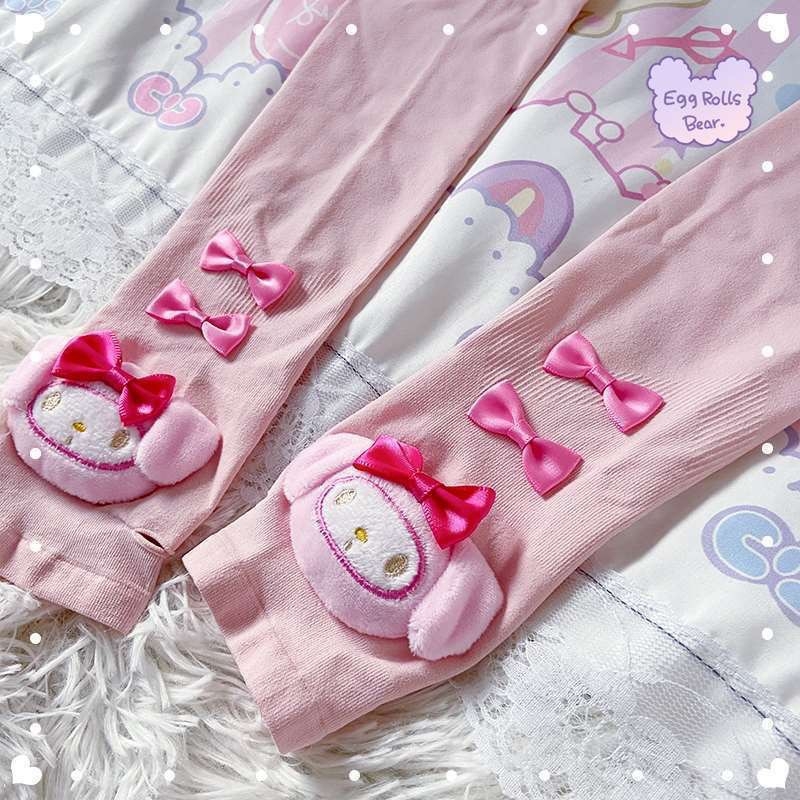 Kulomi rukavice od ice silk - crtani film zaštita od sunca, Lolita stil, ružna mašna, duge