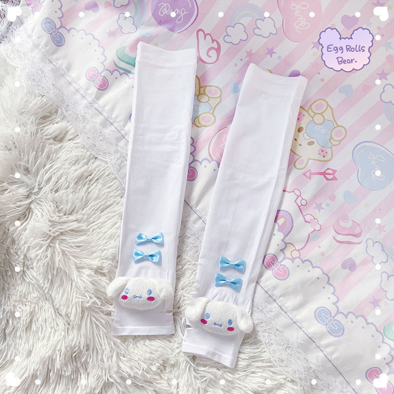 Kulomi rukavice od ice silk - crtani film zaštita od sunca, Lolita stil, ružna mašna, duge