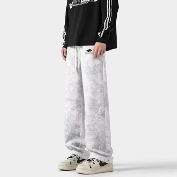 Muške hlače za proljeće–jesen 2025, hongkonškog stila, široke i ležerne, sportsko-casual kroj, ravni kroj, duge, tie-dye, plus size