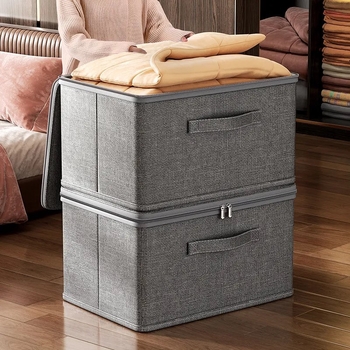 Sklopiva tekstilna kutija za odlaganje odjeće sa ladicom, prašini otporna, prijenosna, dimenzije 49×37×31 cm, kapacitet 40–50 L, poliester, moderni minimalistički stil