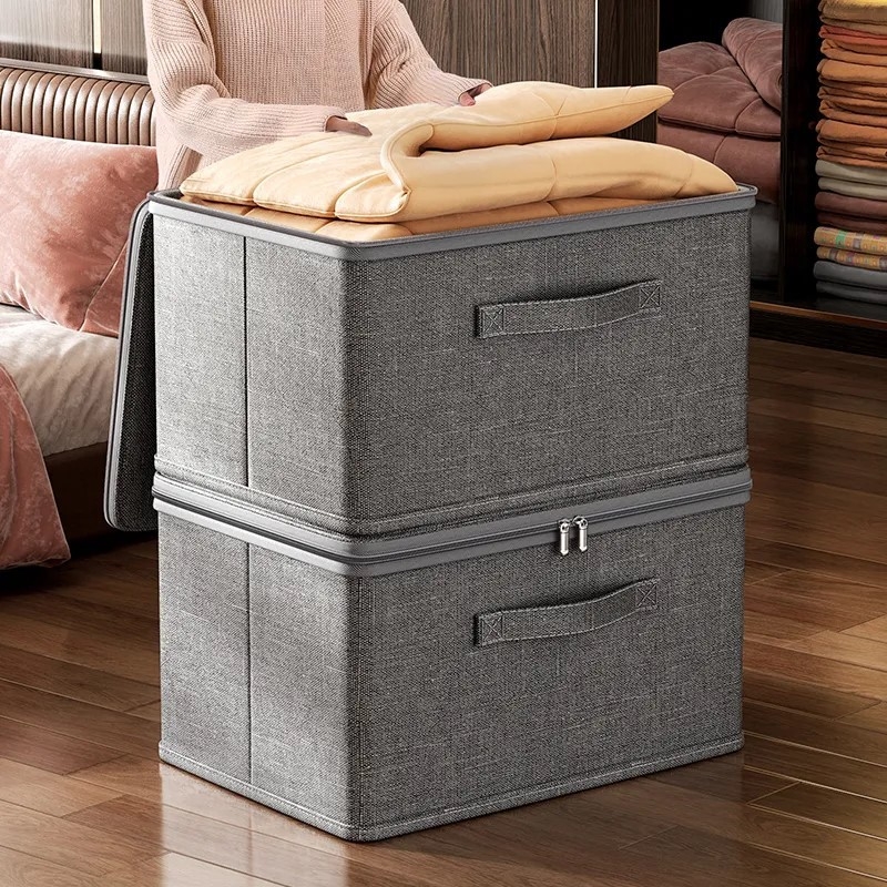 Sklopiva tekstilna kutija za odlaganje odjeće sa ladicom, prašini otporna, prijenosna, dimenzije 49×37×31 cm, kapacitet 40–50 L, poliester, moderni minimalistički stil